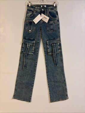 NWT Blumarine Women’s Dark Wash Cargo Denim Jeans - Blue 26x36